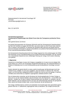  Vernehmlassungsantwort Umsetzung der Empfehlungen des Global Forum über die Transparenz juristischer Personen