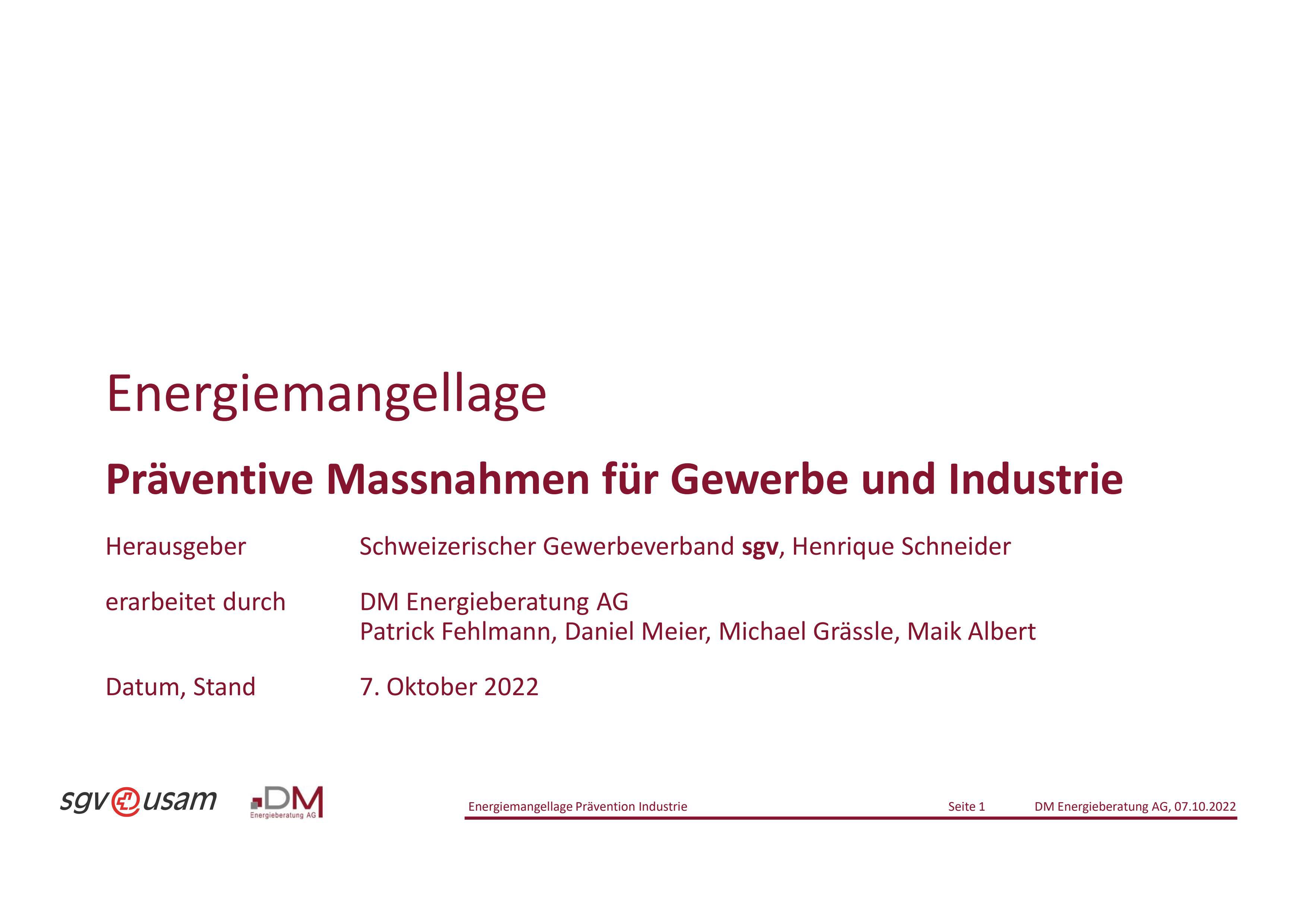  Energiemangellage - Präventive Massnahmen für Gewerbe und Industrie