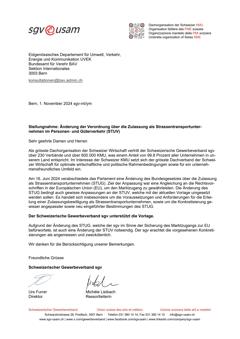  Stellungnahme: Änderung der Verordnung über die Zulassung als Strassentransportunternehmen im Personen- und Güterverkehr (STUV)
