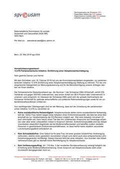  Vernehmlassungsantwort 13.478 Parlamentarische Initiative. Einführung einer Adoptionsentschädigung