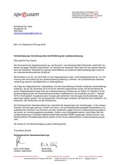  Vernehmlassung: Verordnung über die Einführung der Landesverweisung