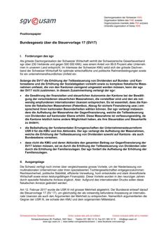  Positionspapier Bundesgesetz über die Steuervorlage 17 (SV17)
