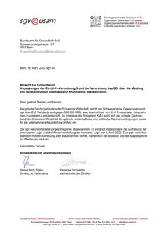  Antwort zur Konsultation Anpassungen der Covid-19-Verordnung 3 und der Verordnung des EDI über die Meldung von Beobachtungen übertragbarer Krankheiten des Menschen