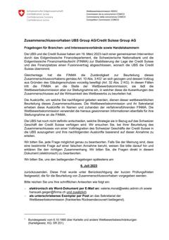  Stellungnahme «Zusammenschlussvorhaben UBS Group AG/Credit Suisse Group AG» - ausgefüllter Fragebogen WEKO