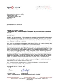  Réponse à la procédure d’audition Ordonnance du DEFR concernant l'octroi d'allégements fiscaux en application de la politique régionale