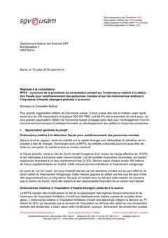  Réponse à la consultation RFFA : ouverture de la procédure de consultation portant sur l’ordonnance relative à la déduction fiscale pour autofinancement des personnes morales et sur les ordonnances...